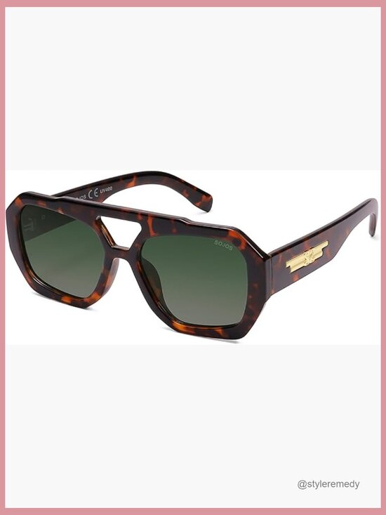 Polarized Aviator Sunglasses with Hexagonal Square Design main image 6